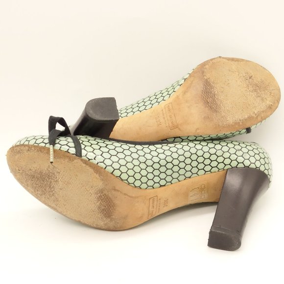 MARC JACOBS Vintage Heels Pale Blue Black Leather - Picture 7 of 9